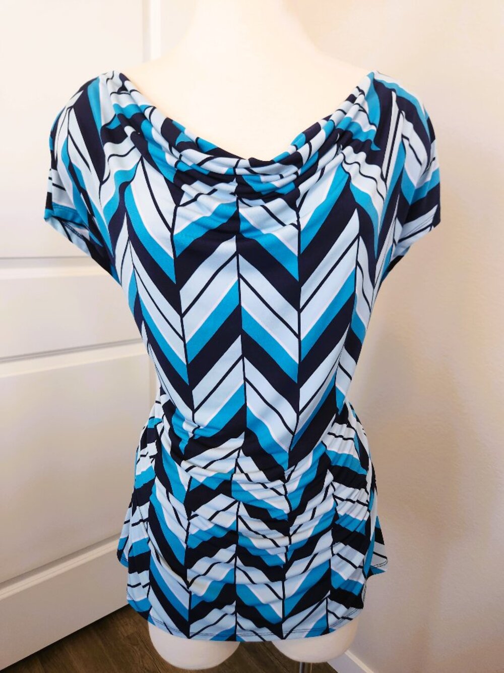 7th Avenue Drape Front Cowl Neck Geometric Blouse Women's Size XL